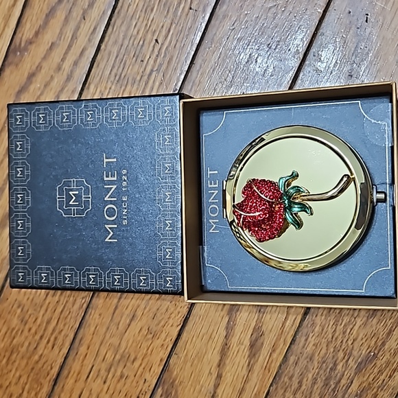 Monet Other - Monet Compact Double Mirror Gold Tone Rosebud